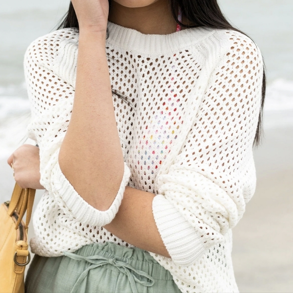ABLE Taylor Mesh Perforated White Sweater